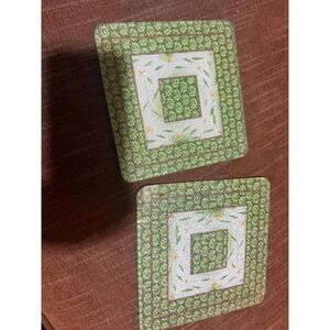 *Temptations Old World Green Square Trivets Tempered Glass Set Of Two